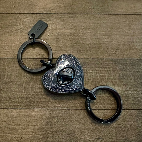 Coach Black Gray Glitter Turn Lock Heart Valet Keychain Bag Charm in Gunmetal - Picture 11 of 15